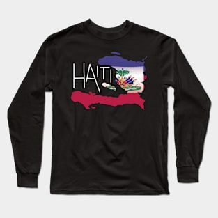 Retro Haitian Flag Haiti Map Art Long Sleeve T-Shirt